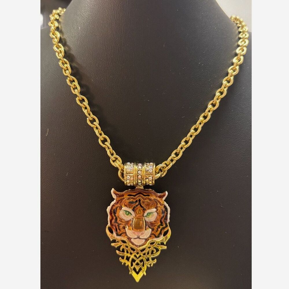 Vintage Kirks Folly Magnetic Tiger Enhancer Statement Pendant Necklace